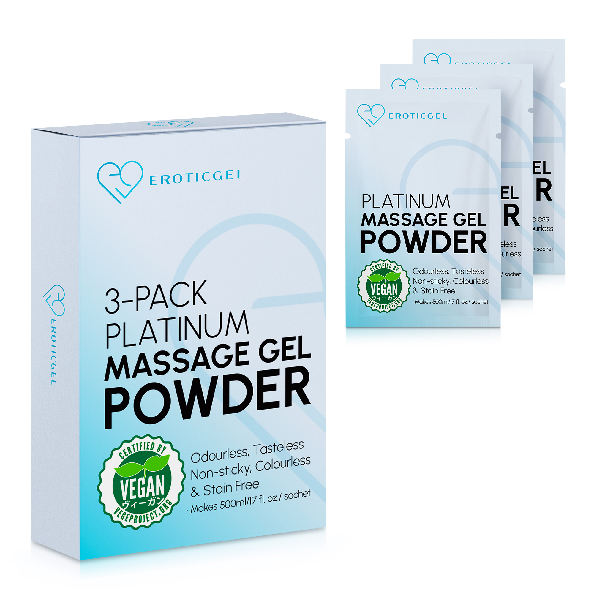 EROTICGEL «Platinum Massage Gel Powder» Travel Pack, japanisches Massagegel-Pulver aus natürlichen Inhaltsstoffen, 3x5g (10)